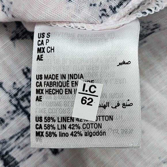 Charter Club Top Womens S Pink Black Toile-Print Linen Blend Roll Tab Sleeves - Picture 8 of 13